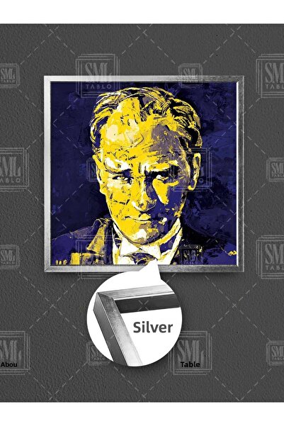 SML TABLO Tablou pătrat înrămat pe pânză, galben, bleumarin, Mustafa Kemal At...