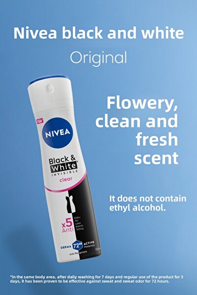 NIVEA مزيل عرق بخاخ للنساء - 200 مل، 72 ساعة، تصميم باللونين الأسود أو الأبيض، مضاد للتعرق، حماية من العرق