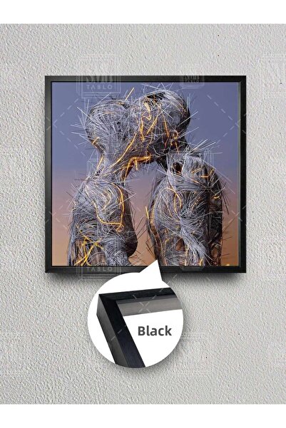 SML TABLO Pictură pe pânză pătrată înrămată cu cadru, cu cuplu de dragoste metalică care se îmbrățișează