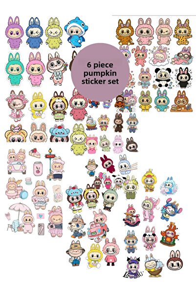 elviano مجموعة ملصقات لابوبو مكونة من 6 قطع مناسبة للدفاتر