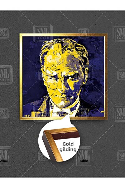 SML TABLO Tablou pătrat înrămat pe pânză, galben, bleumarin, Mustafa Kemal Atatürk, Canary