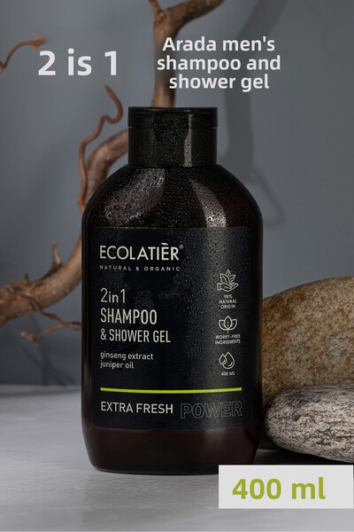 ECOLATIER شامبو وجل استحمام للرجال 2 في 1 400 مل زيت الجينسنغ والزيتون المنعش...