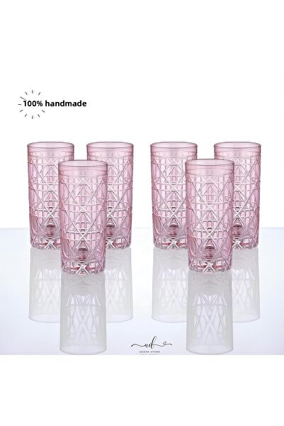 AKDEN STORE Crystal Decor Colorful Water Glass 485ml Set of 6 Water Glasses