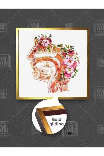 SML TABLO Клиника за уши, нос и гърло и цветя Цветна рентгенова снимка на глава в рамка, квадратна картина върху платно