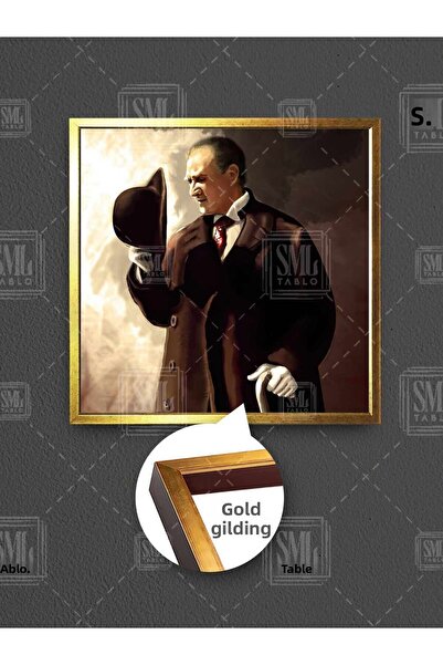 SML TABLO Мустафа Кемал Ататюрк сваля шапката си, картина върху платно в рамка