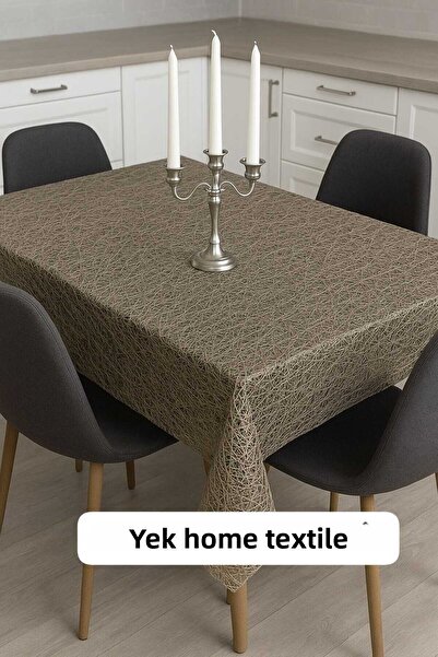YEK HOME TEKSTİL قماش بي في سي مستورد رمادي اللون - مفرش طاولة منقوش قابل للمسح