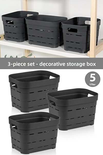 Meleni Home صندوق تخزين هرمي مزخرف بـ 3 فتحات - صندوق تنظيم داخل الخزانة سعة 5 لتر أنثراسيت