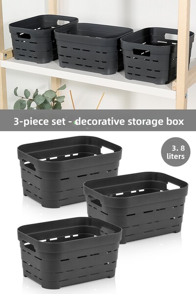 Meleni Home 3-Hole Decorative Pyramid Storage Box - Closet Organizer Organizer Box 3.8 Lt Anthracite