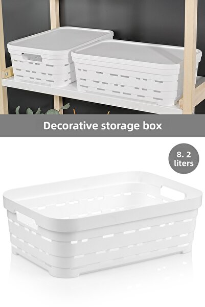 Meleni Home Perforated Decorative Pyramid Storage Box - Closet Organizer Organizer Box 8.2 Lt White