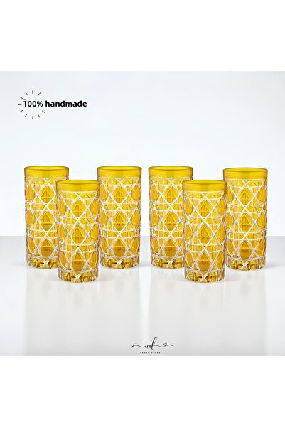 AKDEN STORE طقم أكواب ماء كريستالية ملونة للديكور سعة 485 مل، طقم من 6 قطع