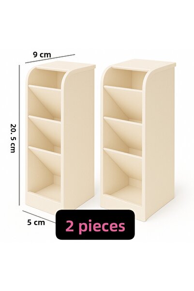 VİALEX 2 Pcs Mellow 4 Compartment Multi-Purpose Desk Organizer Pen Holder-Jewelry-Makeup-Office Organizer-Beige
