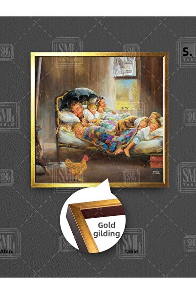 SML TABLO Портретът на щастието Диан Денгел Дом, сладък дом Щастливо семейство Картина върху платно в рамка