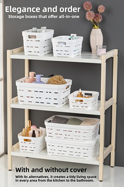 Meleni Home Cutie de depozitare piramidală decorativă cu 4 găuri - Cutie organizatoare pentru dulap 10,8 Lt alb