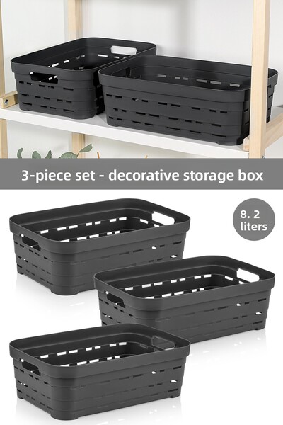Meleni Home 3-Hole Decorative Pyramid Storage Box - Inside Cabinet Organizer Organizer Box 8.2 Lt Anthracite