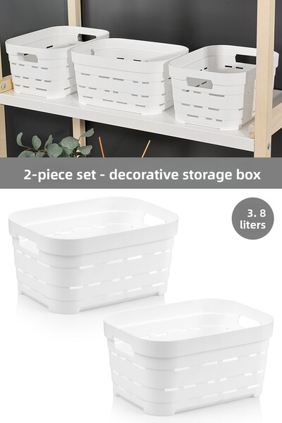 Meleni Home 2-Piece Perforated Decorative Pyramid Storage Box - Closet Organizer Organizer Box 3.8 Lt White