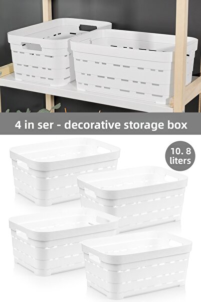 Meleni Home Cutie de depozitare piramidală decorativă cu 4 găuri - Cutie organizatoare pentru dulap 10,8 Lt alb