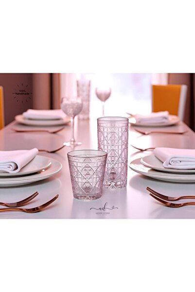 AKDEN STORE Crystal Decor Colorful Water Glass 485ml Set of 6 Water Glasses