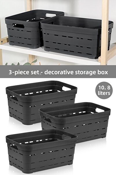 Meleni Home 3-Hole Decorative Pyramid Storage Box - Closet Organizer Organizer Box 10.8 Lt Anthracite
