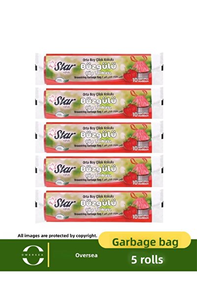 Owersea ستار بلس كيس قمامة متوسط ​​الحجم برباط 5 عبوات معطرة بالفراولة 55x60 سم