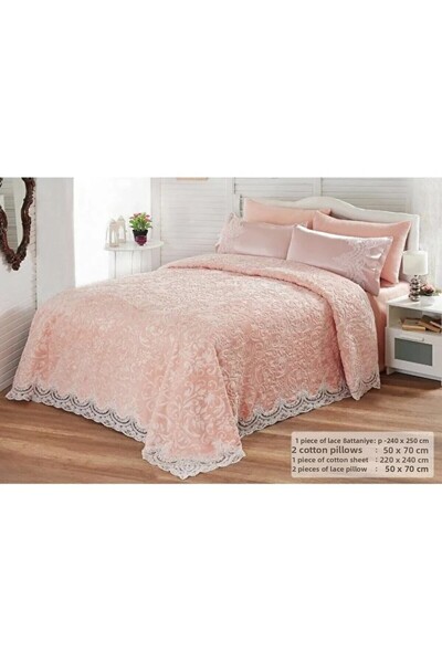 Madame Gamze French Lace Double Blanket Set Dowry Bedspread Set (Without Box)