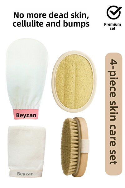 BEYZANA مجموعة فاخرة للعناية بالبشرة مكونة من 4 قطع، منشفة لوفا من شعر الحصان الطبيعي ومقشر حريري للوجه والجسم