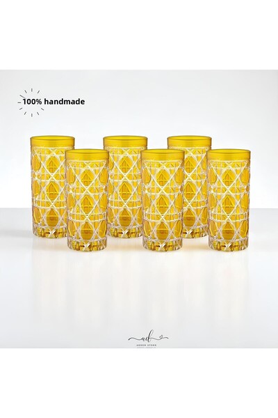 AKDEN STORE Crystal Decor Colorful Water Glass 485ml Set of 6 Water Glasses