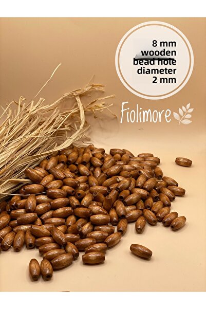 Fiolimore خرز خشبي بني اللون مقاس 8 مم (25 جرام 60 حبة) بفتحة داخلية 2 مم لصن...