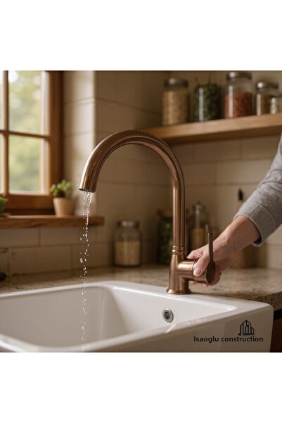 İSAOĞLU YAPI Matte Copper Kitchen Faucet Brushed Copper Antique Sink Fixture Brass