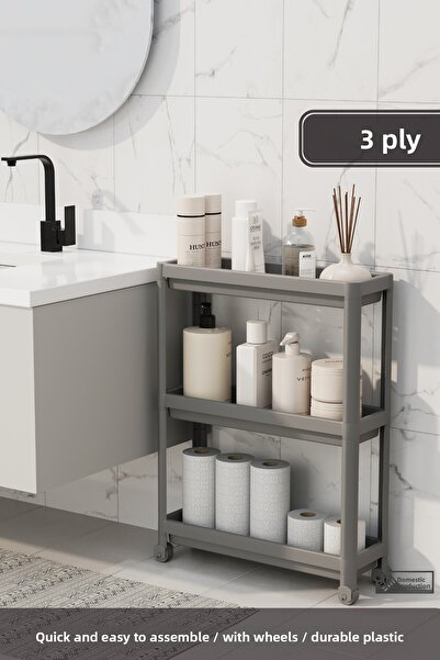 BRAMBLE LIFE 3-Tier Slim Rolling Rectangular Shelving Unit Bathroom Kitchen Organizer Shelf Gray