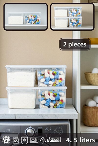 BRAMBLE LIFE 4.5 Lt 2 Compartment Rectangular Lid Tablet Detergent Organizer Bathroom Organizer