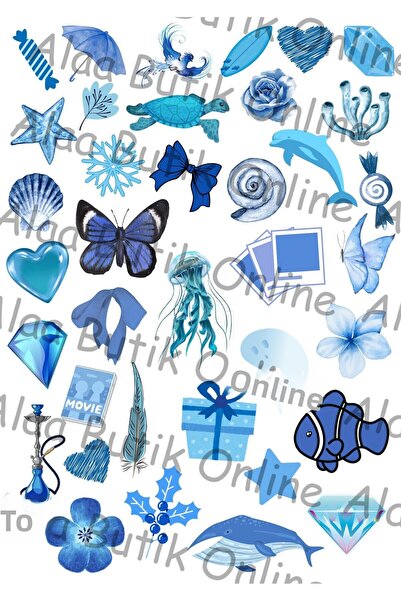 Alaa Butik Online Set of 2 with 37 Blue Themed Stickers - Decoration Stickers...