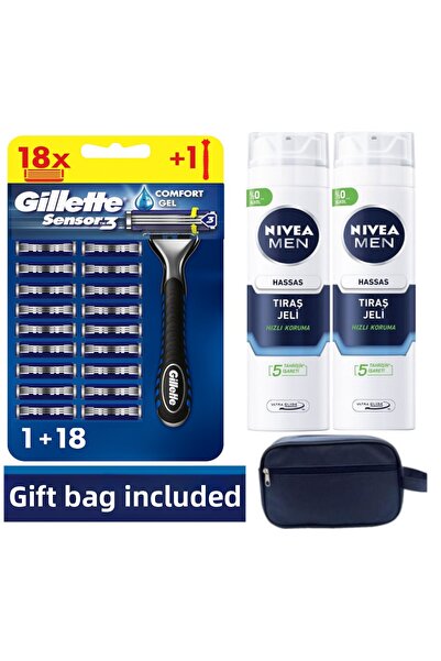 Gillette Сензор3 Самобръсначка + 18 резервни ножчета + 400 мл гел + Чанта