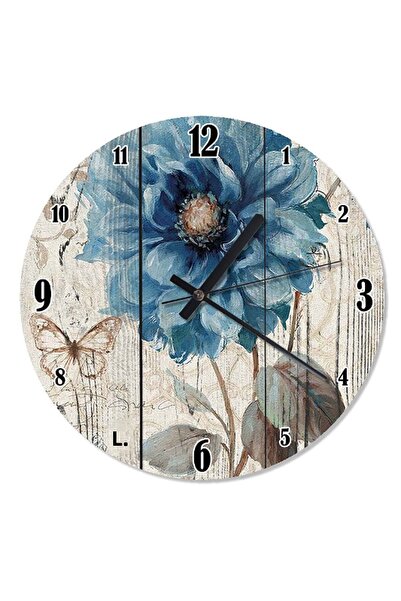 Cakatablo 30 cm Diameter Blue Flower Patterned Wall Clock