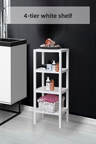 Depa رف كتب أبيض من 4 طبقات ومنظم للحمام مقاس 100 سم