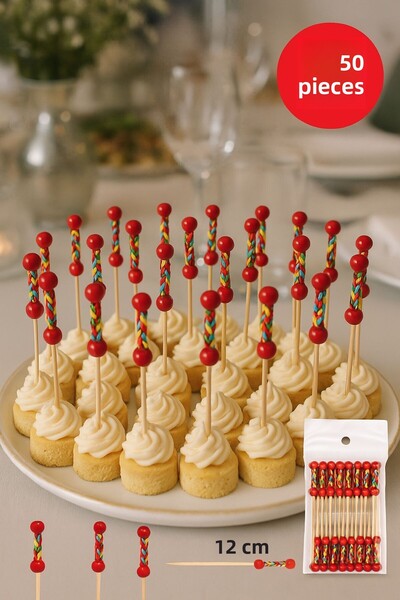 Open Home Concept 50 Pieces - 12 cm Decorative Red Braided Bamboo Toothpicks ...
