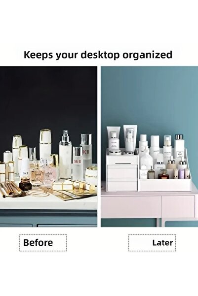 VİALEX Diamond Drawer Desktop Organizer Pen Holder Office Organizer - White