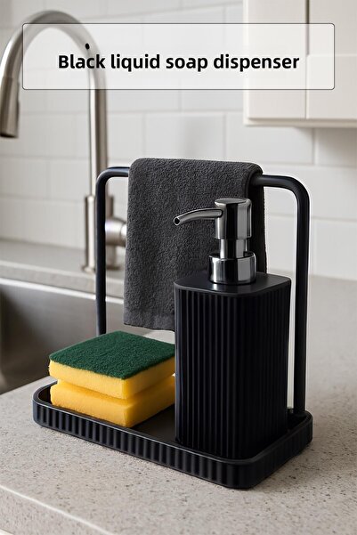 Depa Liquid Soap Dispenser with Towel Holder & Liquid Soap Dispenser with Towel Hanging Bracket Black 400 ml