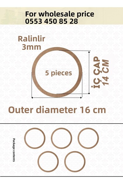 ÇUKUROVA ÜTÜ 5 броя обръчи с диаметър 16 см, дебелина 3 мм, суров MDF капкоул...