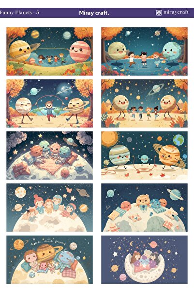 MirayDesign 1 foaie de autocolante tematice cu planete distractive de 12*17 c...