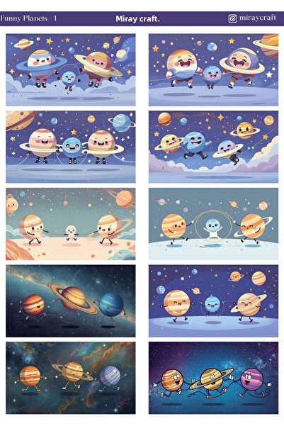 MirayDesign 1 foaie de autocolante tematice cu planete distractive de 12*17 c...