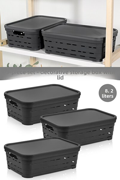 Meleni Home Cutie de depozitare piramidală decorativă cu 3 uși și găuri - Organizator pentru dulap 8,2 Lt Antracit