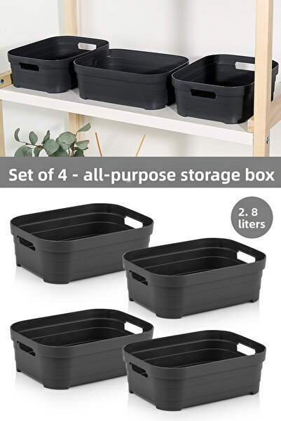 Meleni Home 4 Pieces Decorative Pyramid Storage Box - Closet Organizer Multi-Purpose Organizer 2.8 Liters Anthracite