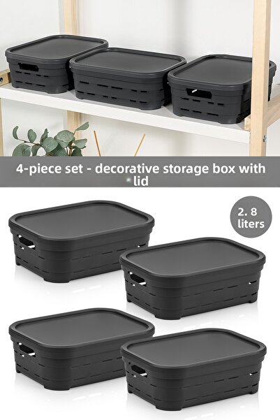 Meleni Home 4-Layer Decorative Pyramid Storage Box with Lid and Holes - Closet Organizer Organizer 2.8 Lt Anthracite