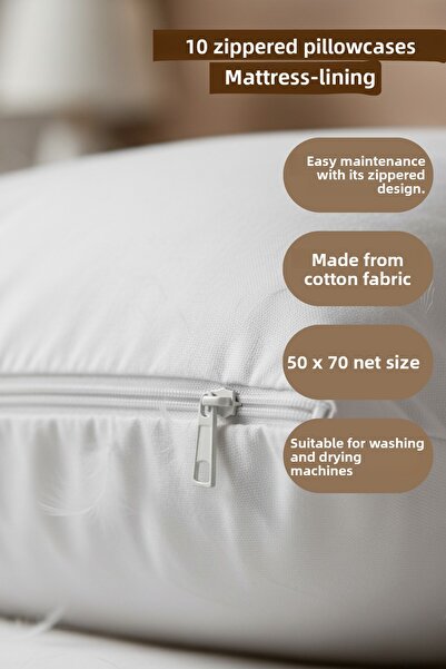 KAMİZ Cotton Zippered Pillowcase 50 X 70 10 Pieces