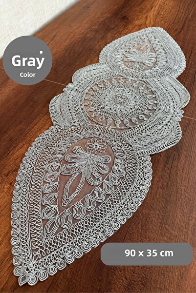 SosyeteDükkanı ΙΤΑΛΙΚΟ Μοντέλο ΓΚΡΙ Χρώμα Οβάλ Στρώμα Ειδική Κεντημένη Δαντέλα Λεπτομερής (90Χ35ΕΚ.)