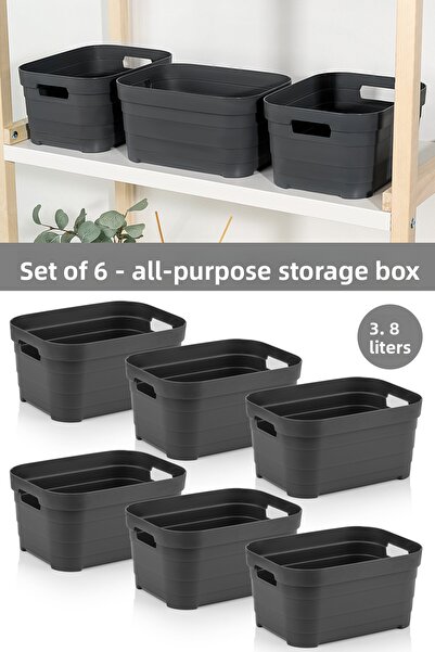 Meleni Home 6 Pieces Decorative Pyramid Storage Box - Closet Organizer Organizer Box 3.8 Liters Anthracite