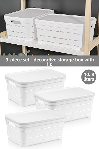 Meleni Home Cutie de depozitare piramidală decorativă cu 3 uși și găuri - Organizator pentru dulap 10,8 Lt Alb