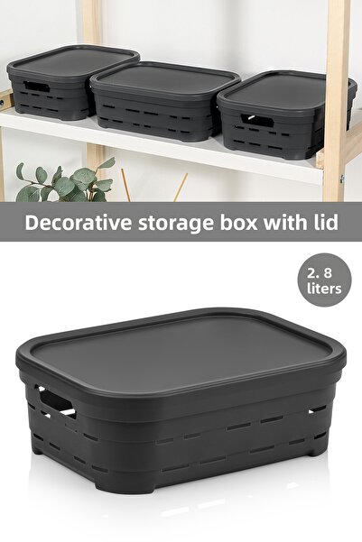 Meleni Home Decorative Pyramid Storage Box with Lid and Holes - Closet Organizer Organizer 2.8 Lt Anthracite