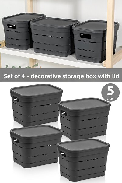 Meleni Home 4-Layered Decorative Pyramid Storage Box with Lid and Holes - Closet Organizer Organizer 5 Lt Anthracite