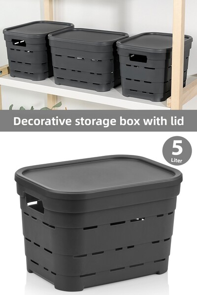 Meleni Home Decorative Pyramid Storage Box with Lid and Holes - Closet Organizer Organizer 5 Lt Anthracite